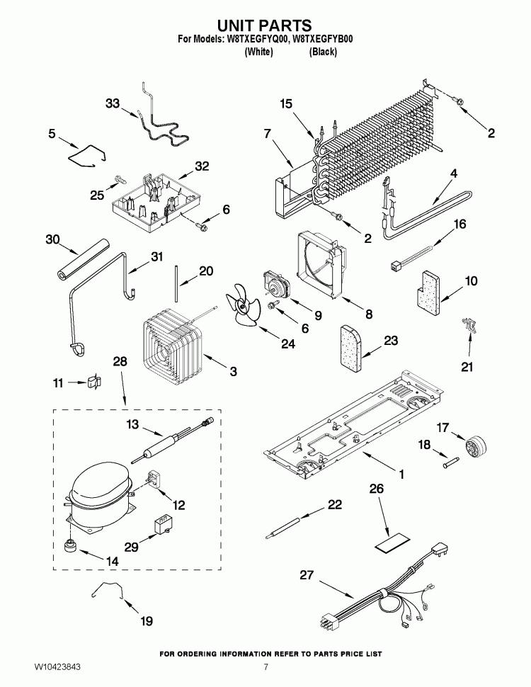 UNIT PARTS Diagram and Parts List for W8TXEGFYQ00  Whirlpool Refrigerator