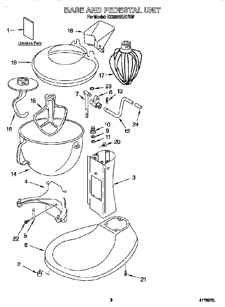 Base And Pedestal Unit Diagram and Parts List for KD2661KATRW  KitchenAid Mixer