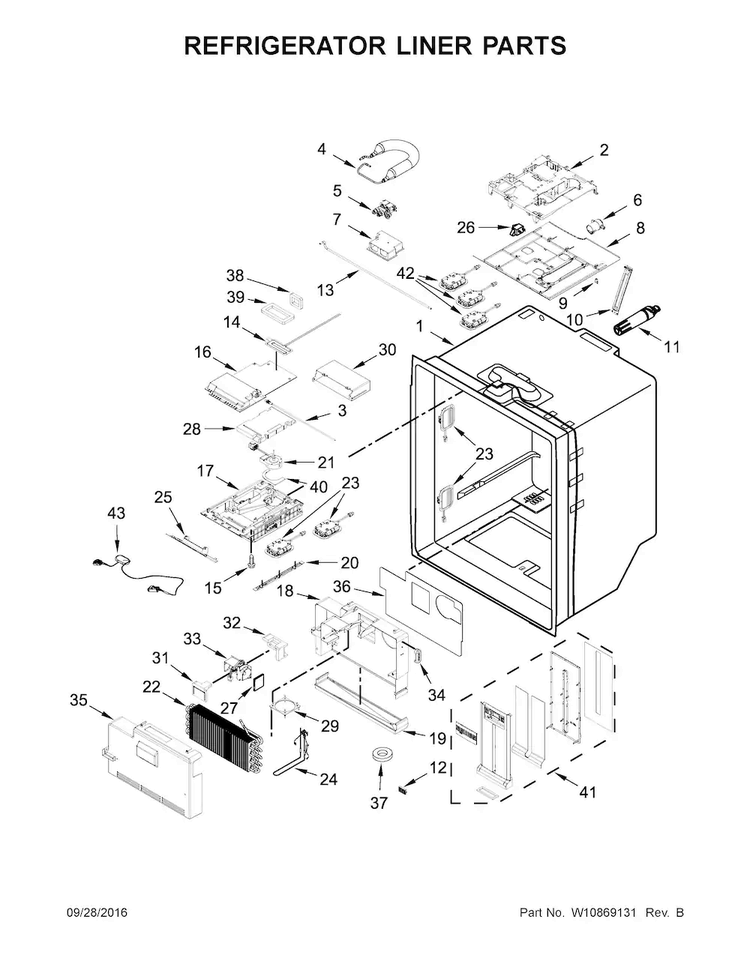 Refrigerator Liner Parts Diagram and Parts List for KRMF706ESS02  KitchenAid Refrigerator