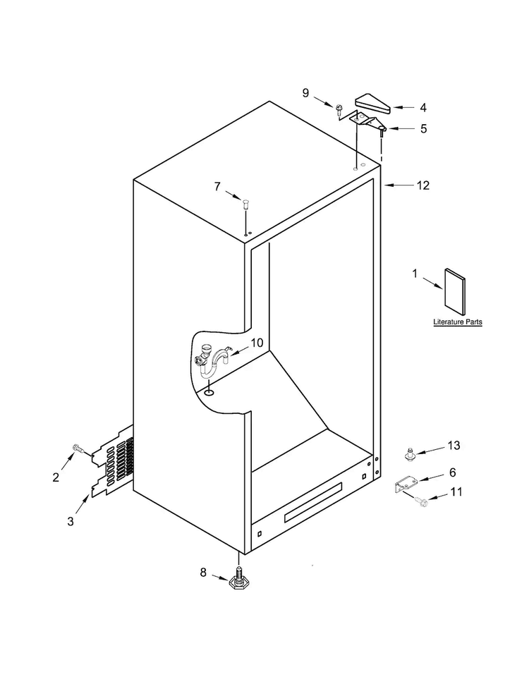 Cabinet Parts Diagram and Parts List for WZF34X16DW00  Whirlpool Freezer