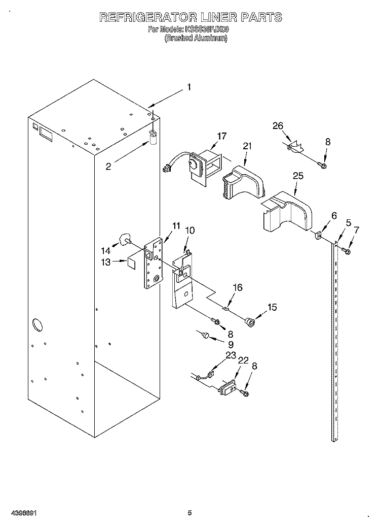 REFRIGERATOR LINER Diagram and Parts List for KSSS36FJX00  KitchenAid Refrigerator