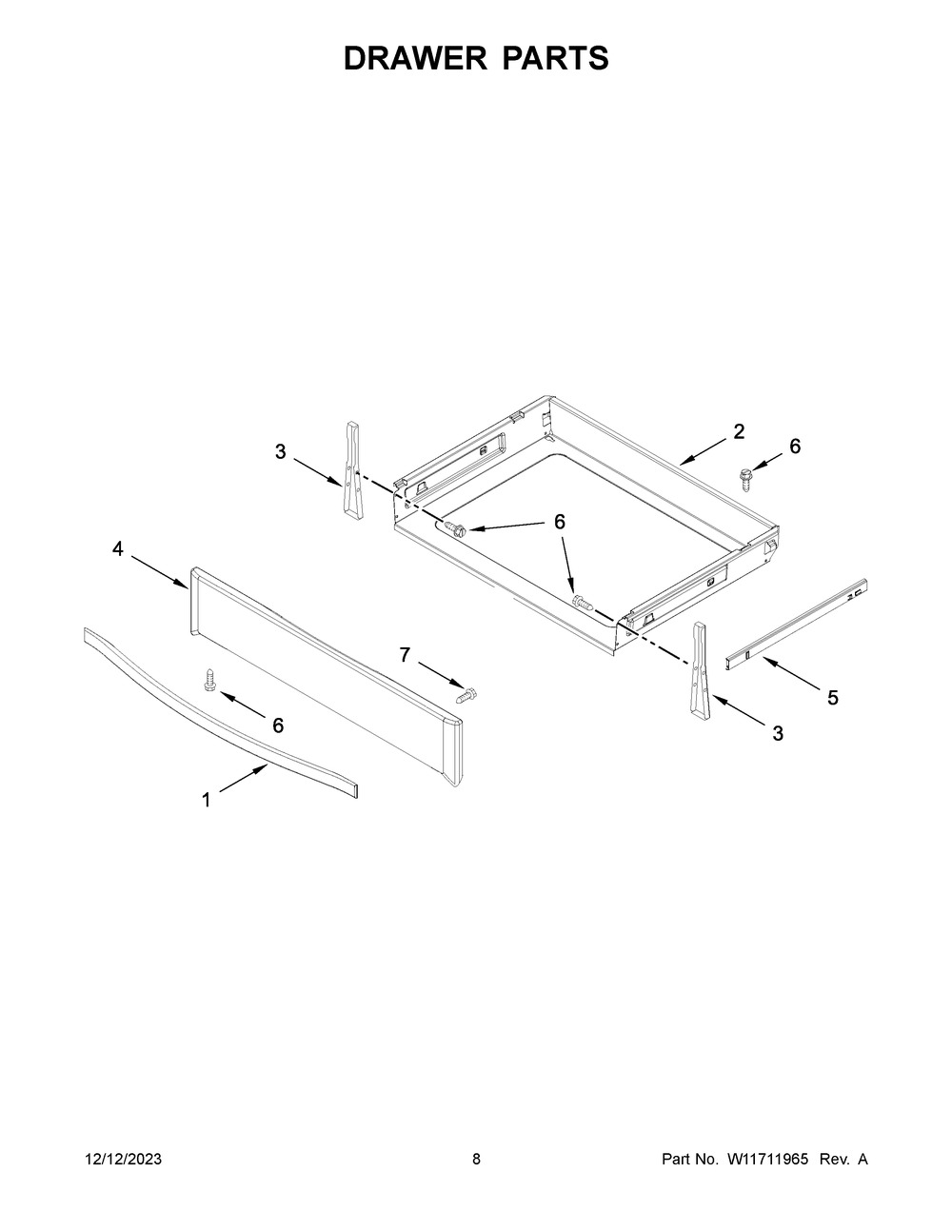 Drawer Parts Diagram and Parts List for YWEE745H0LZ4  Whirlpool Range