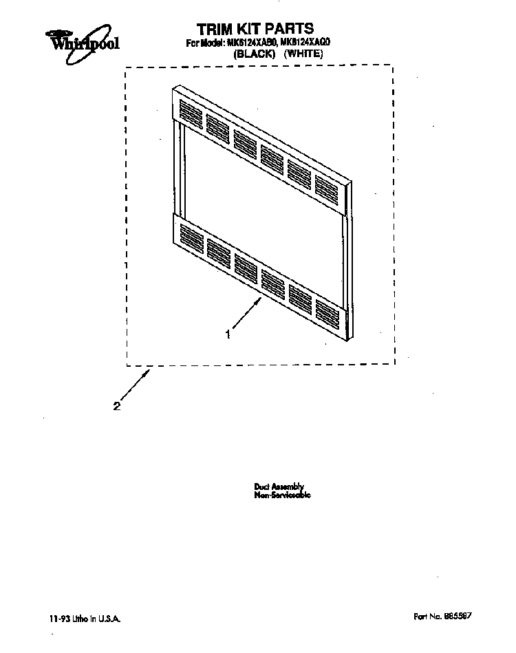 Trim Kit Parts Diagram and Parts List for MK6124XAB0  Whirlpool Microwave