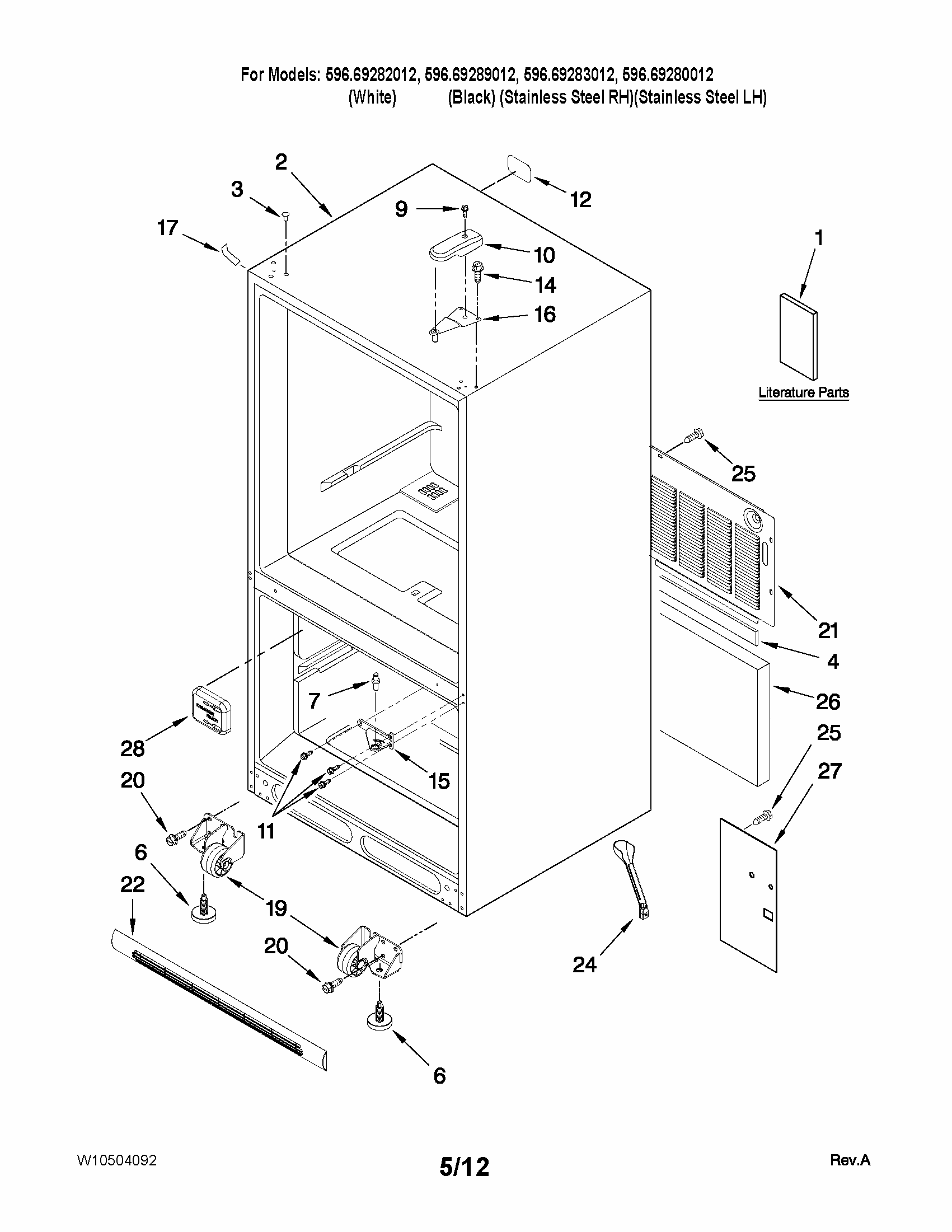 Cabinet Parts Diagram and Parts List for 59669289012  Kenmore Refrigerator