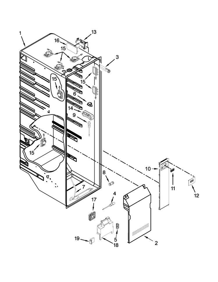 Refrigerator Liner Parts Diagram and Parts List for KSC24C8EYP04  KitchenAid Refrigerator