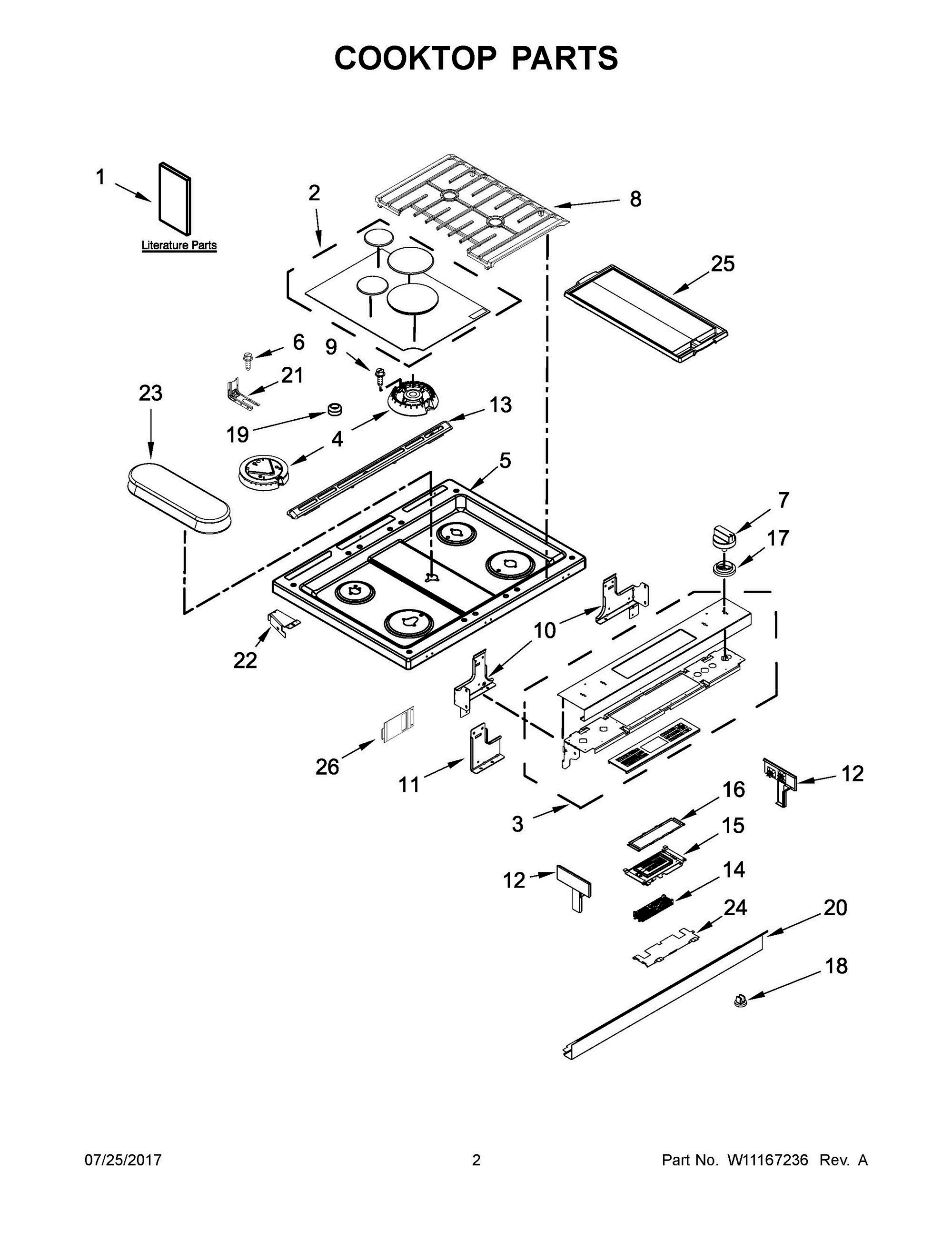 02 - COOKTOP PARTS Diagram and Parts List for JDS1450FP0  Whirlpool Range