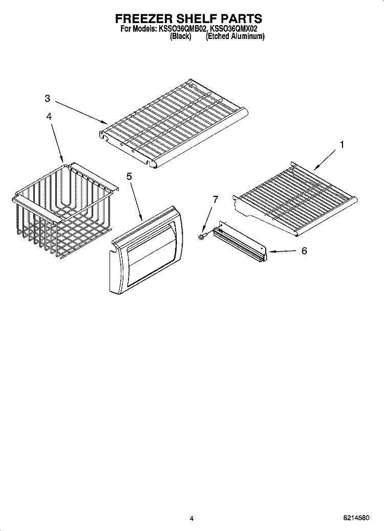 FREEZER SHELF PARTS Diagram and Parts List for KSSO36QMX02  KitchenAid Refrigerator