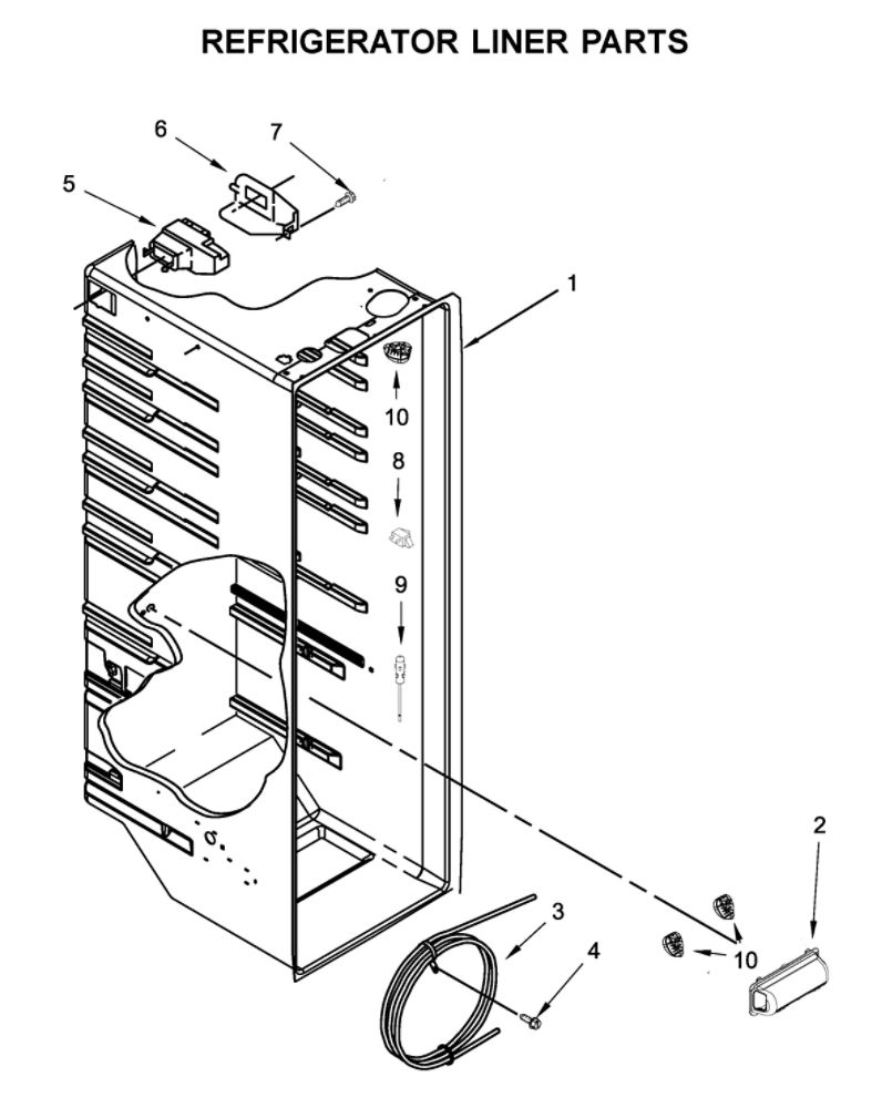 Refrigerator Liner Parts Diagram and Parts List for WRS555SIHW03  Whirlpool Refrigerator