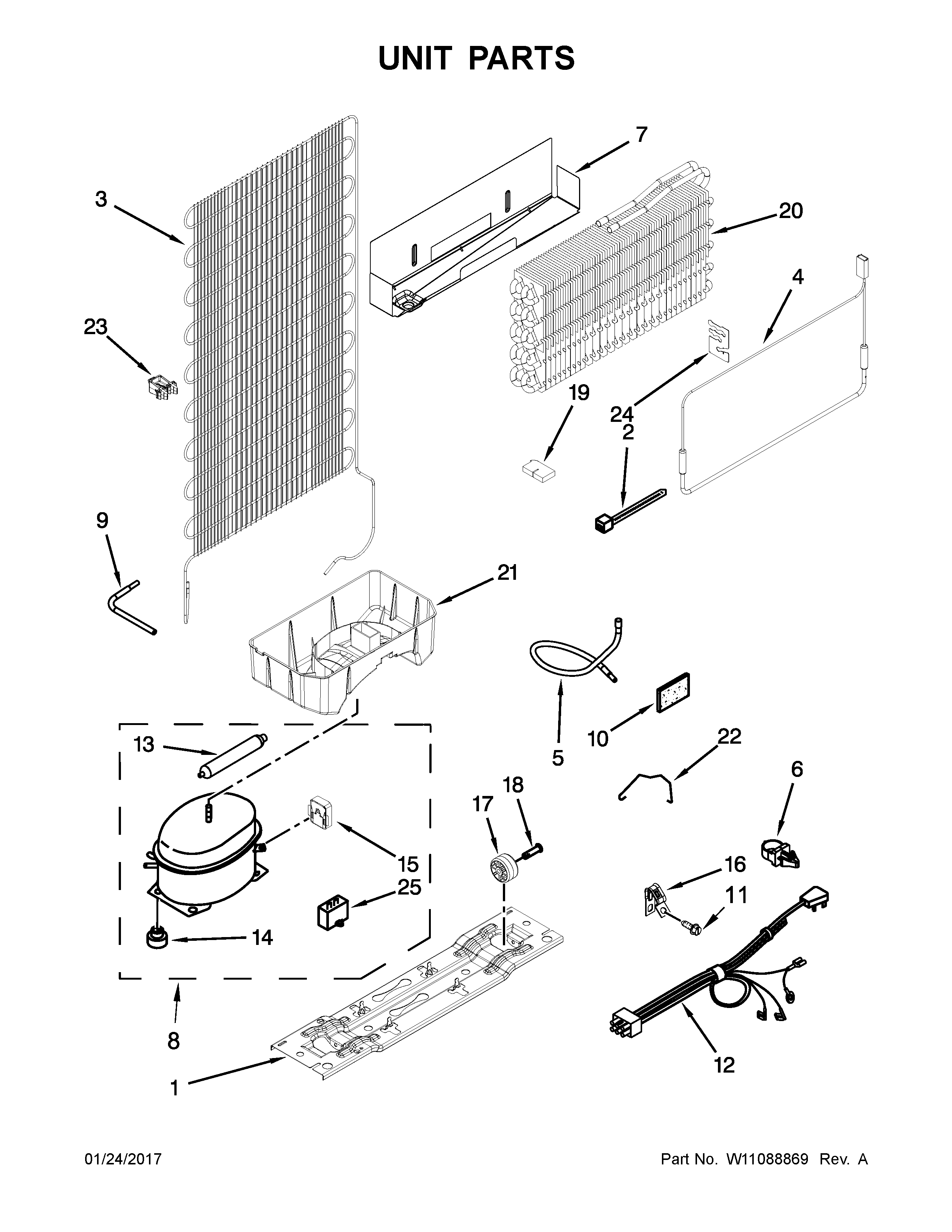 Unit Parts Diagram and Parts List for 10676399413  Kenmore Refrigerator