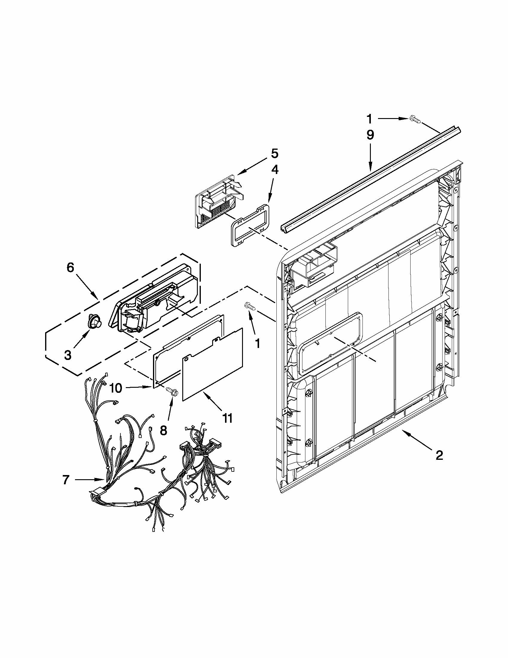 Inner Door Parts Diagram and Parts List for 66515119K214  Kenmore Dishwasher