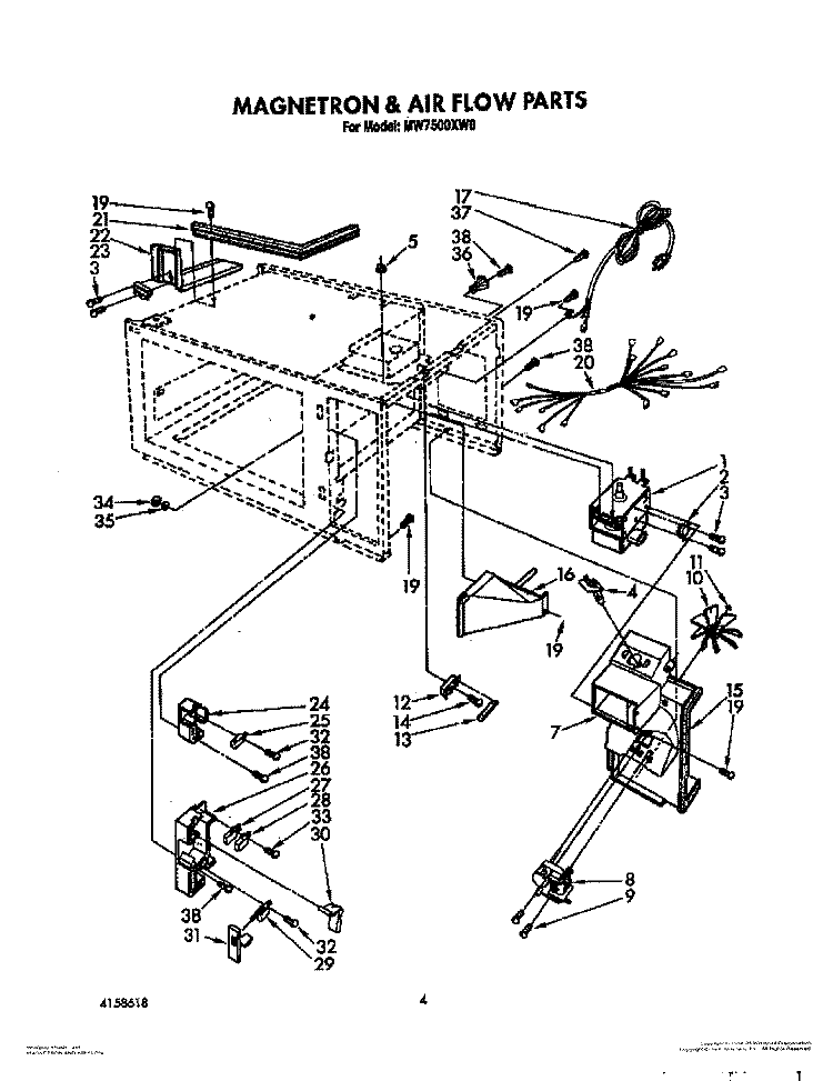 MAGNETRON AND AIR FLOW Diagram and Parts List for MW7500XW0  Whirlpool Microwave