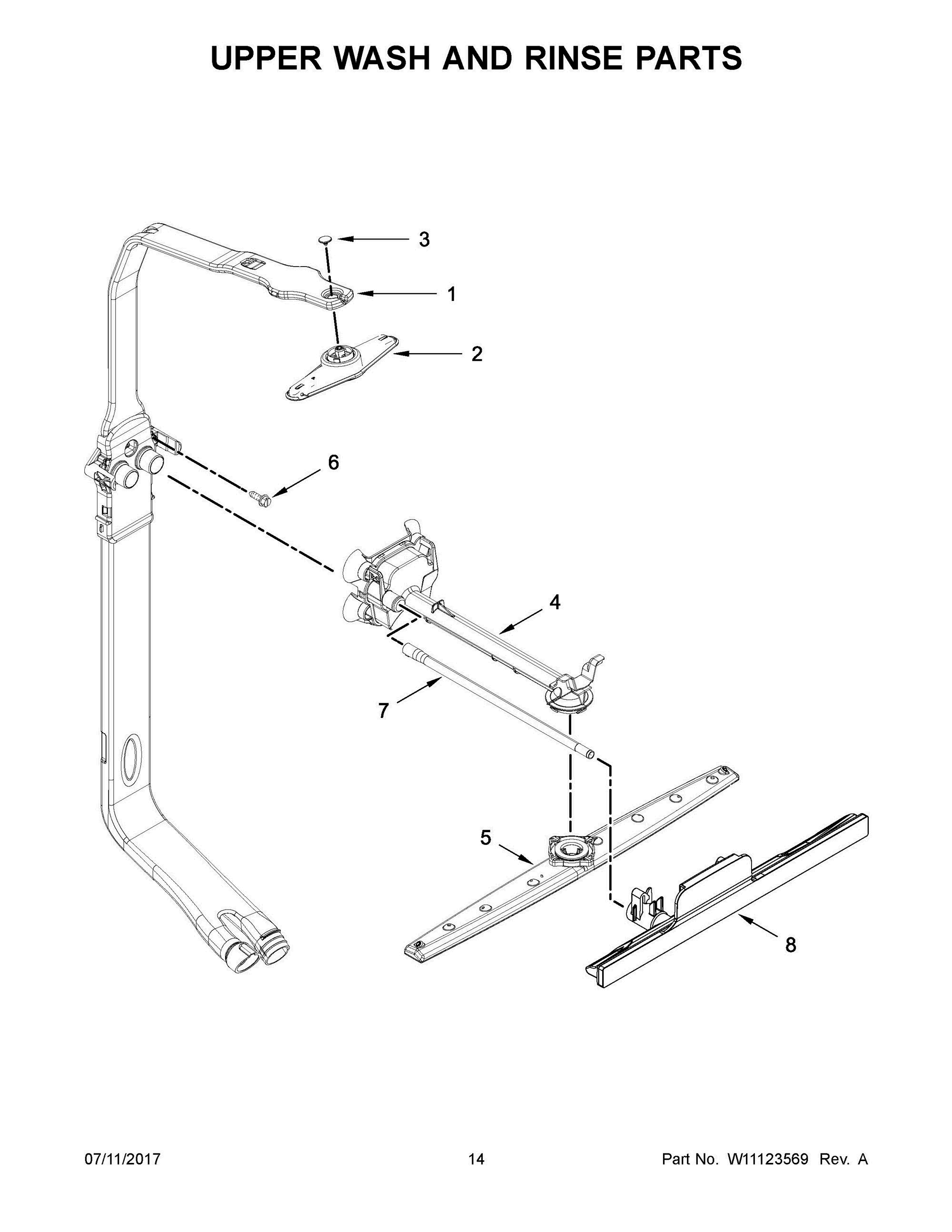 08 - UPPER WASH AND RINSE PARTS Diagram and Parts List for WDT720PADB3  Whirlpool Dishwasher