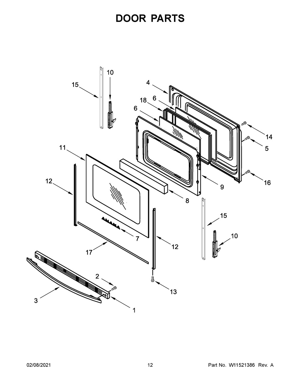 Door Parts Diagram and Parts List for AGR6603SFB4  Whirlpool Range