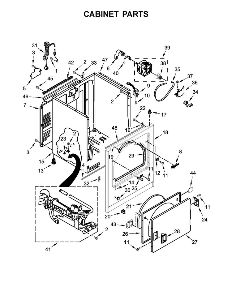 Cabinet Parts Diagram and Parts List for WGD7300DW1  Whirlpool Dryer
