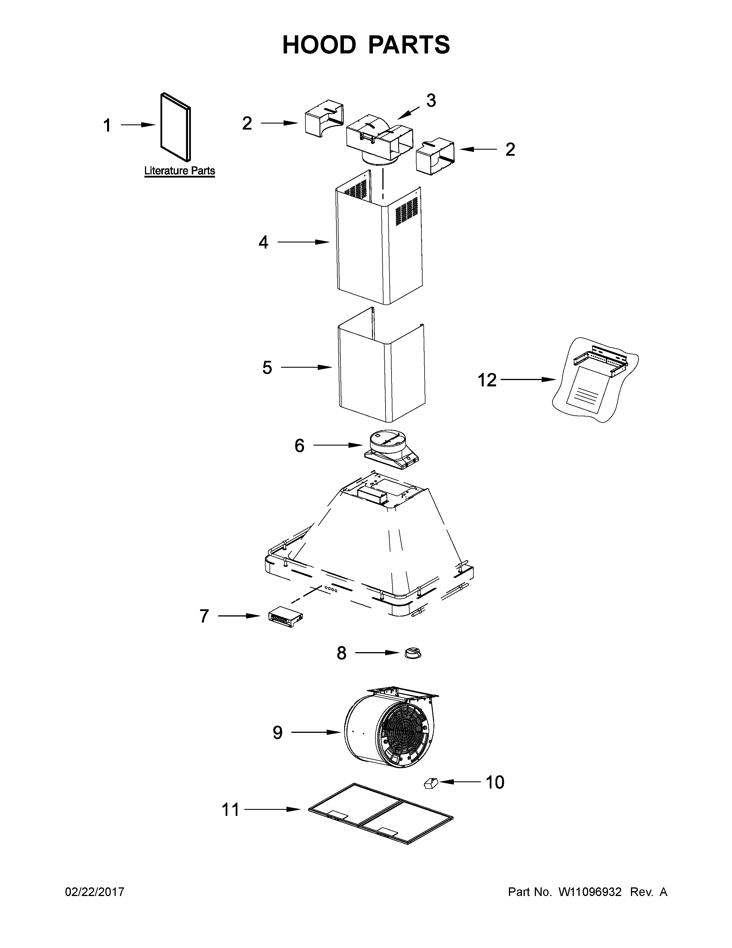 Hood Parts Diagram and Parts List for IHW7302YS1  Whirlpool Range Hood