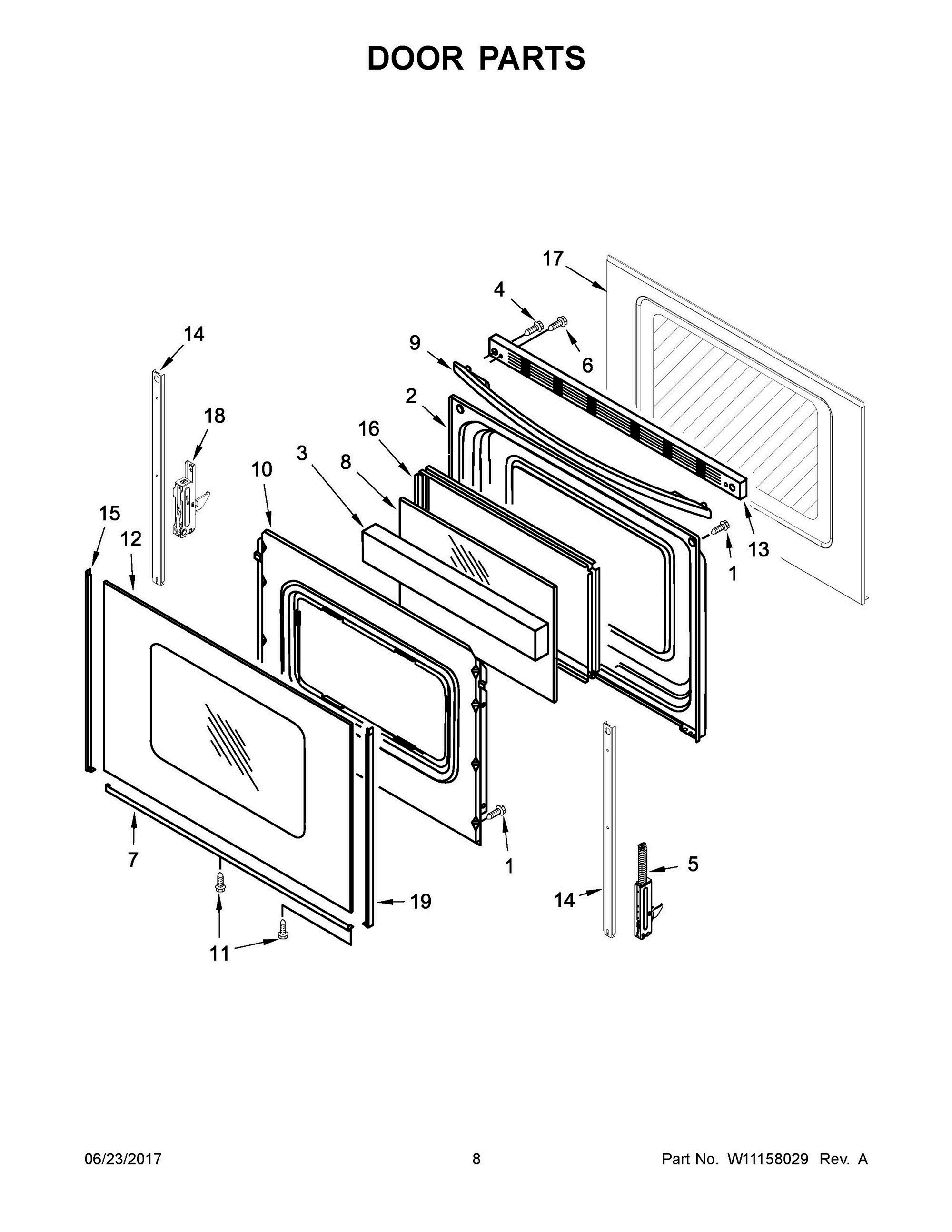 05 - DOOR PARTS Diagram and Parts List for YWFC310S0ES1  Whirlpool Range