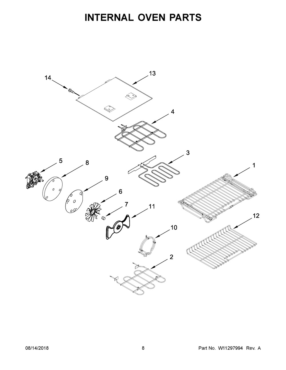 Internal Oven Parts Diagram and Parts List for KFED500EBS03  Whirlpool Range
