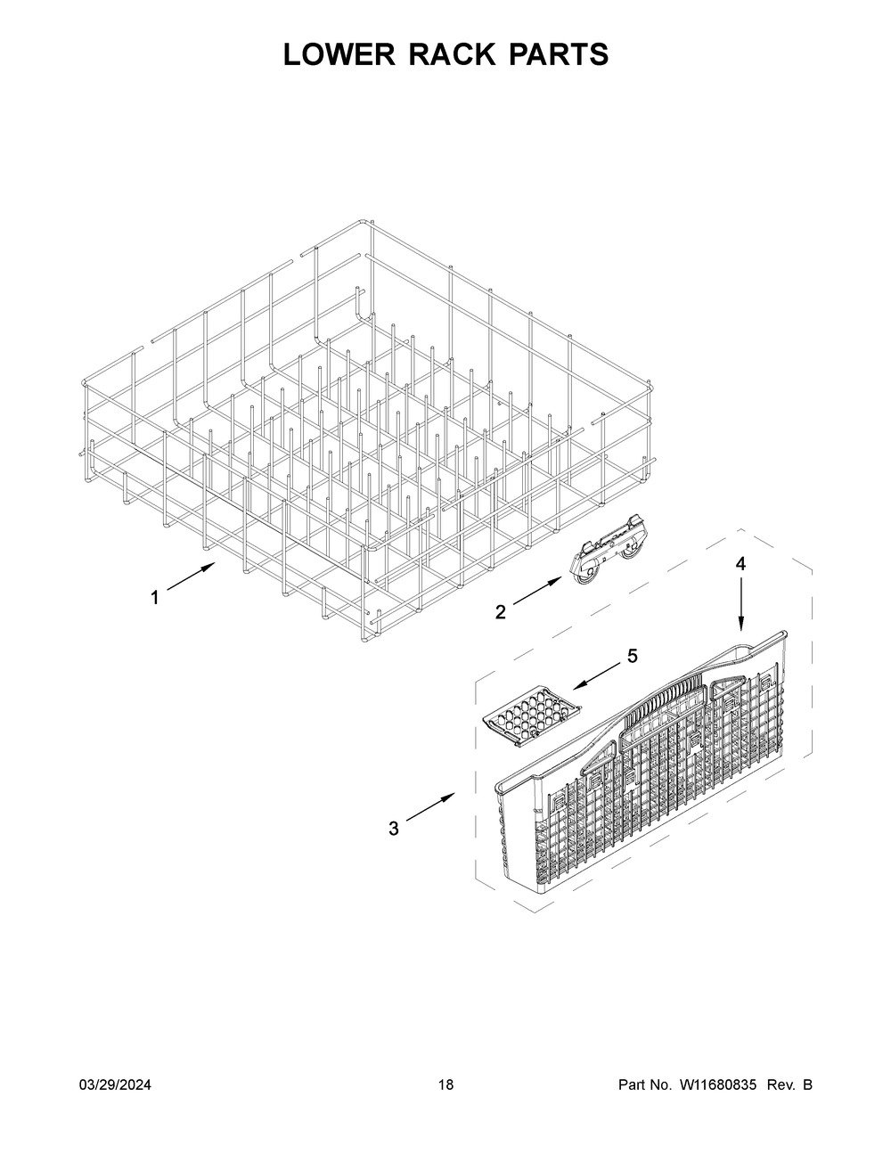 Lower Rack Parts Diagram and Parts List for WDP540HAMZ4  Whirlpool Dishwasher