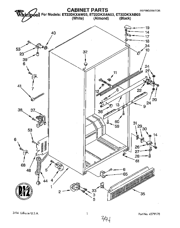 CABINET Diagram and Parts List for ET22DKXAW03  Whirlpool Refrigerator