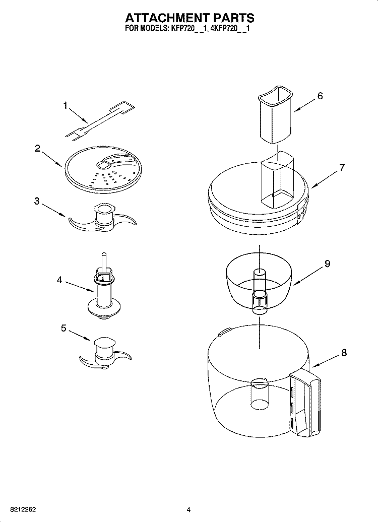 ATTACHMENT PARTS Diagram and Parts List for 4KFP720OB1  KitchenAid Food Processor