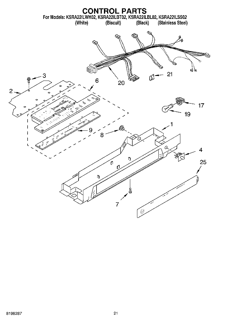 CONTROL PARTS, PARTS NOT ILLUSTRATED Diagram and Parts List for KSRA22ILBL02  KitchenAid Refrigerator