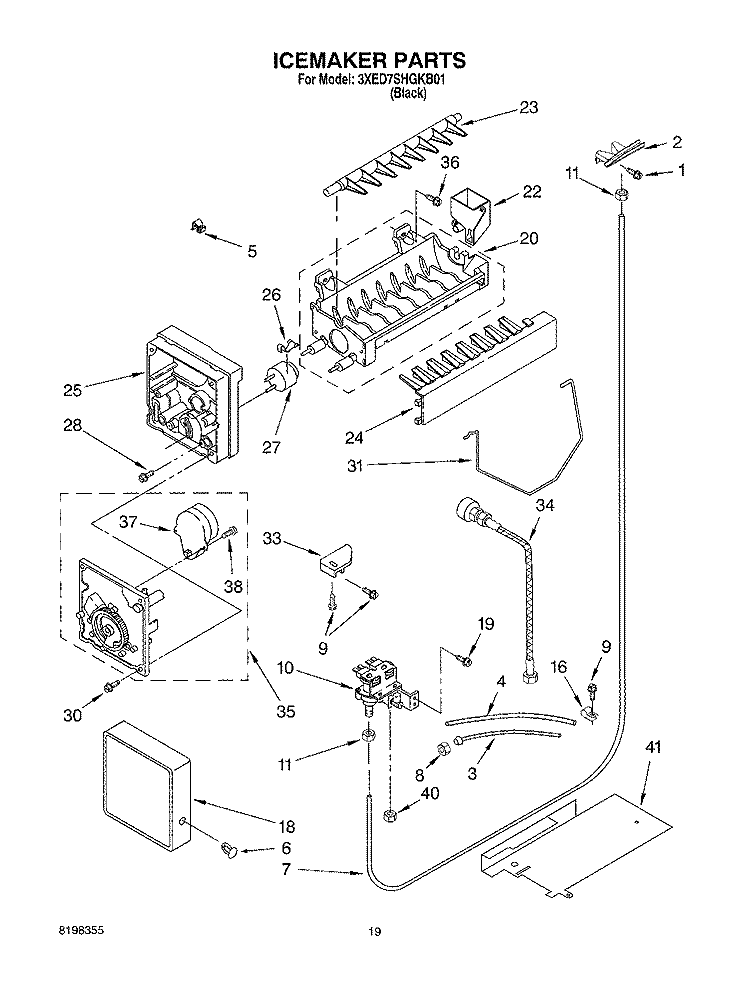 ICEMAKER Diagram and Parts List for 3XED7SHGKB01  Whirlpool Refrigerator