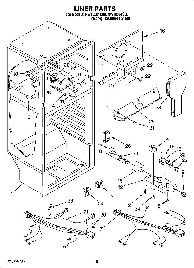 LINER PARTS Diagram and Parts List for NWT8501Q00  Whirlpool Refrigerator