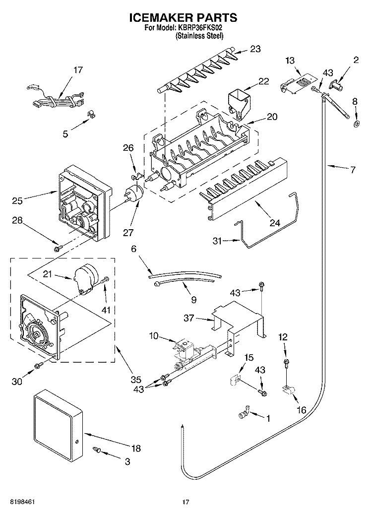 ICEMAKER PARTS Diagram and Parts List for KBRP36FKS02  KitchenAid Refrigerator