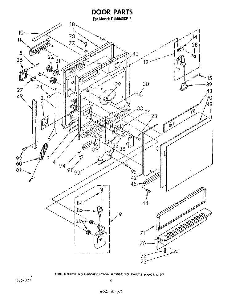 DOOR Diagram and Parts List for DU4040XP2  Whirlpool Dishwasher