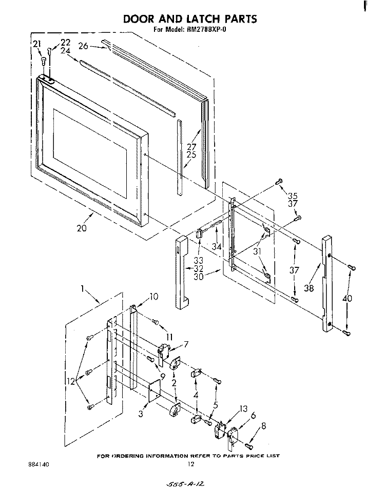 DOOR AND LATCH Diagram and Parts List for RM278BXP0  Whirlpool Microwave Oven Combo