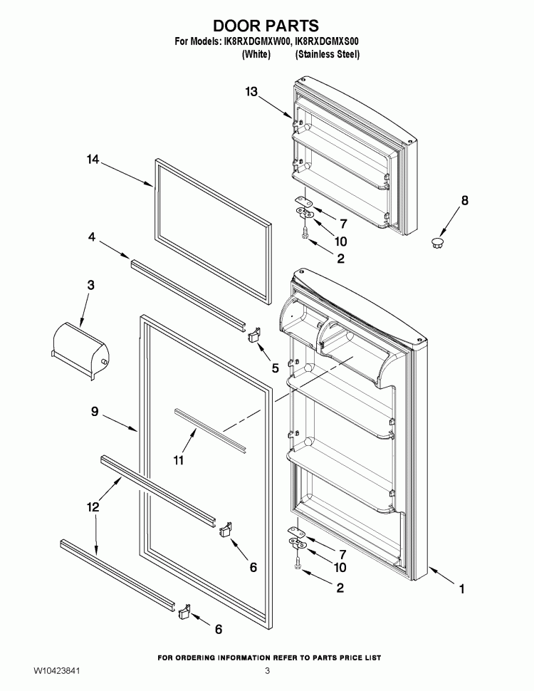 DOOR PARTS Diagram and Parts List for IK8RXDGMXW00  Whirlpool Refrigerator