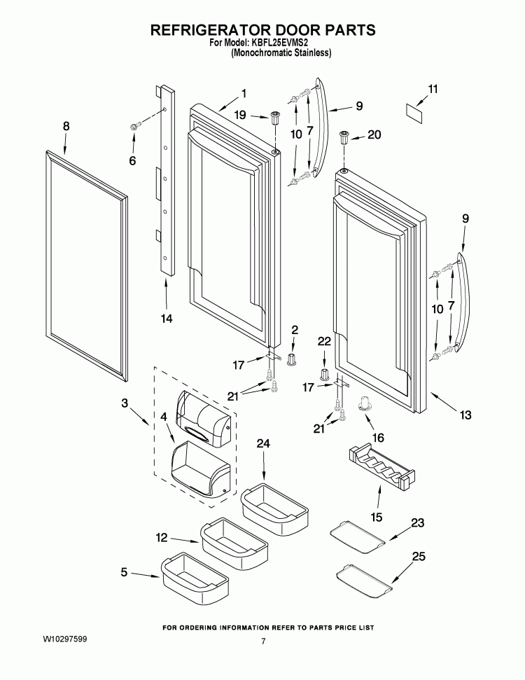 REFRIGERATOR DOOR PARTS Diagram and Parts List for KBFL25EVMS2  KitchenAid Refrigerator