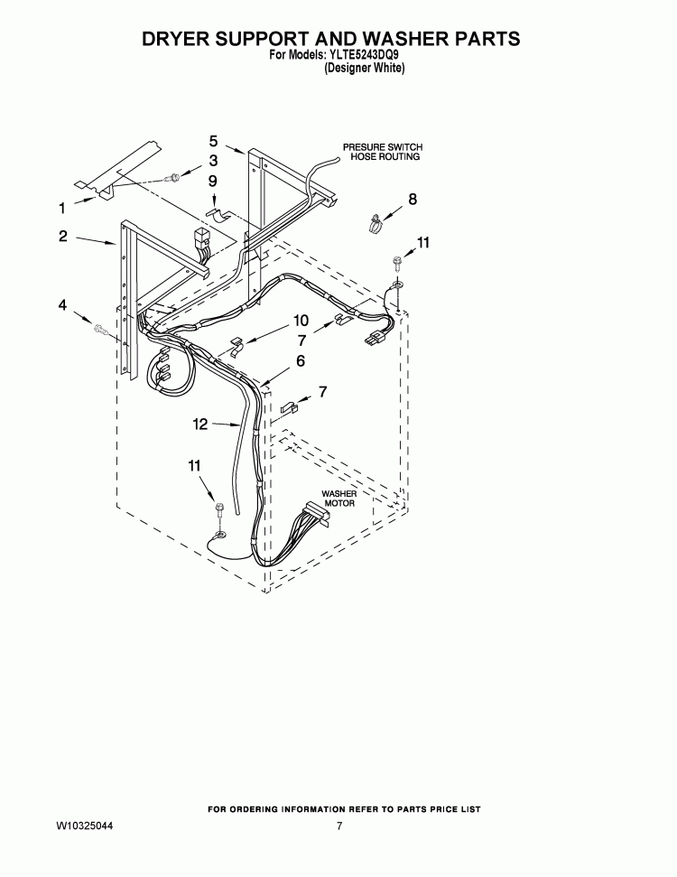 DRYER SUPPORT AND WASHER PARTS Diagram and Parts List for YLTE5243DQ9  Whirlpool Washer Dryer Combo