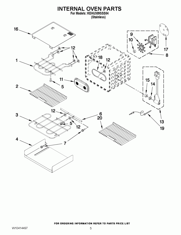 INTERNAL OVEN PARTS Diagram and Parts List for KEHU309SSS04  KitchenAid Microwave Oven Combo