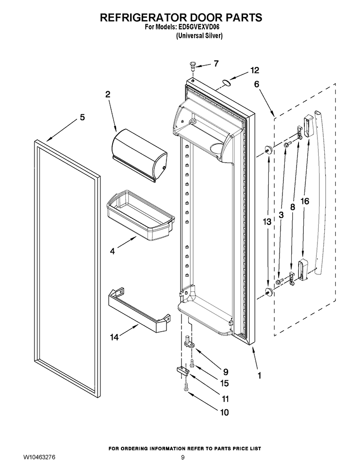 REFRIGERATOR DOOR PARTS Diagram and Parts List for ED5GVEXVD06  Whirlpool Refrigerator