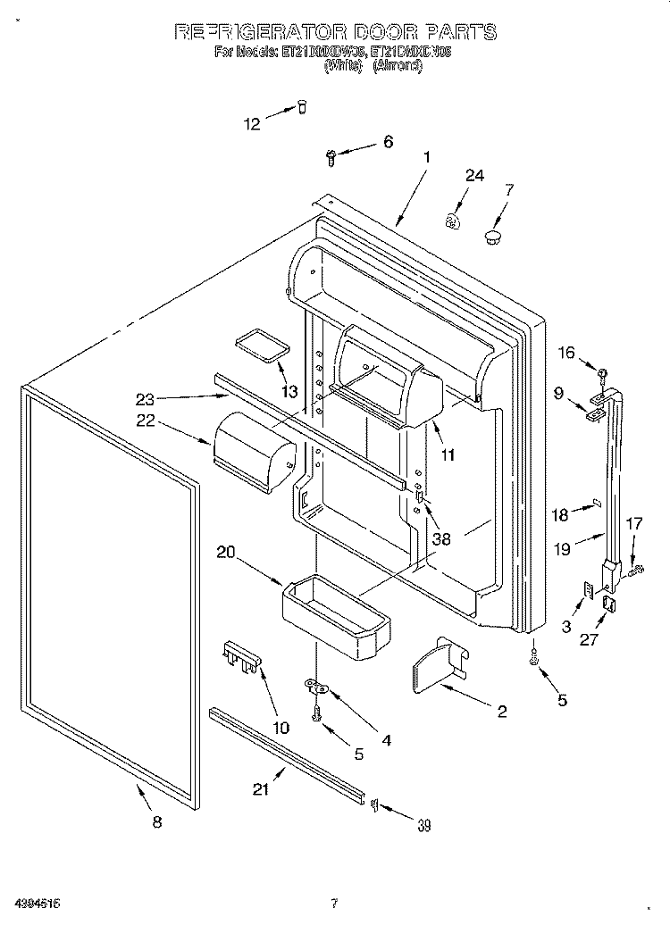 REFRIGERATOR DOOR Diagram and Parts List for ET21DMXDW05  Whirlpool Refrigerator