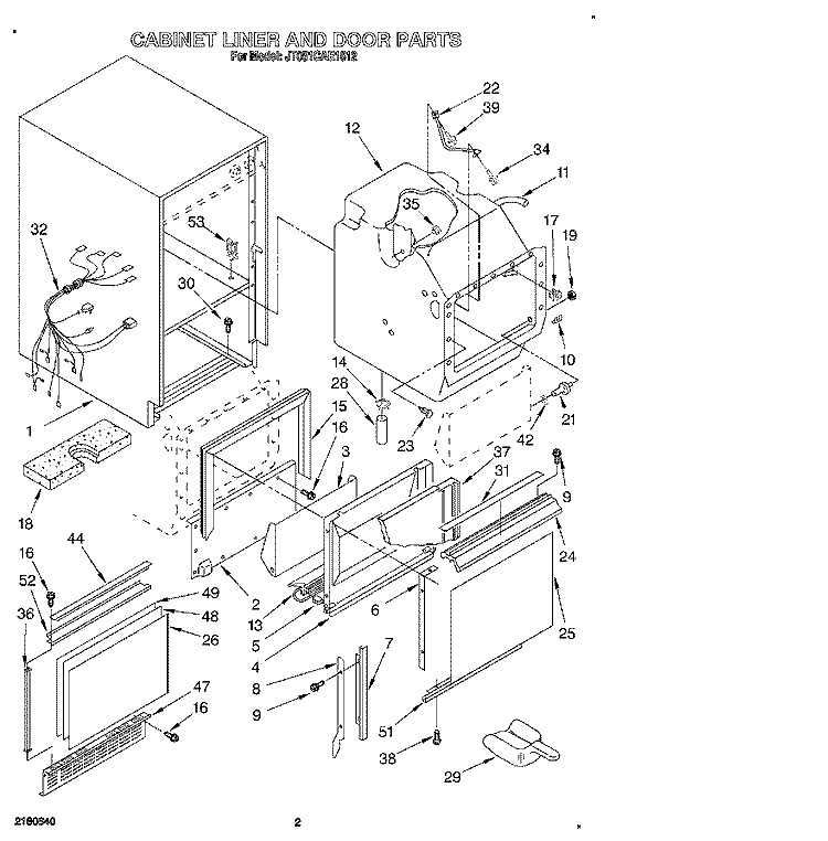 CABINET LINER AND DOOR, LITERATURE Diagram and Parts List for JT051CAE1612  Whirlpool Ice Maker