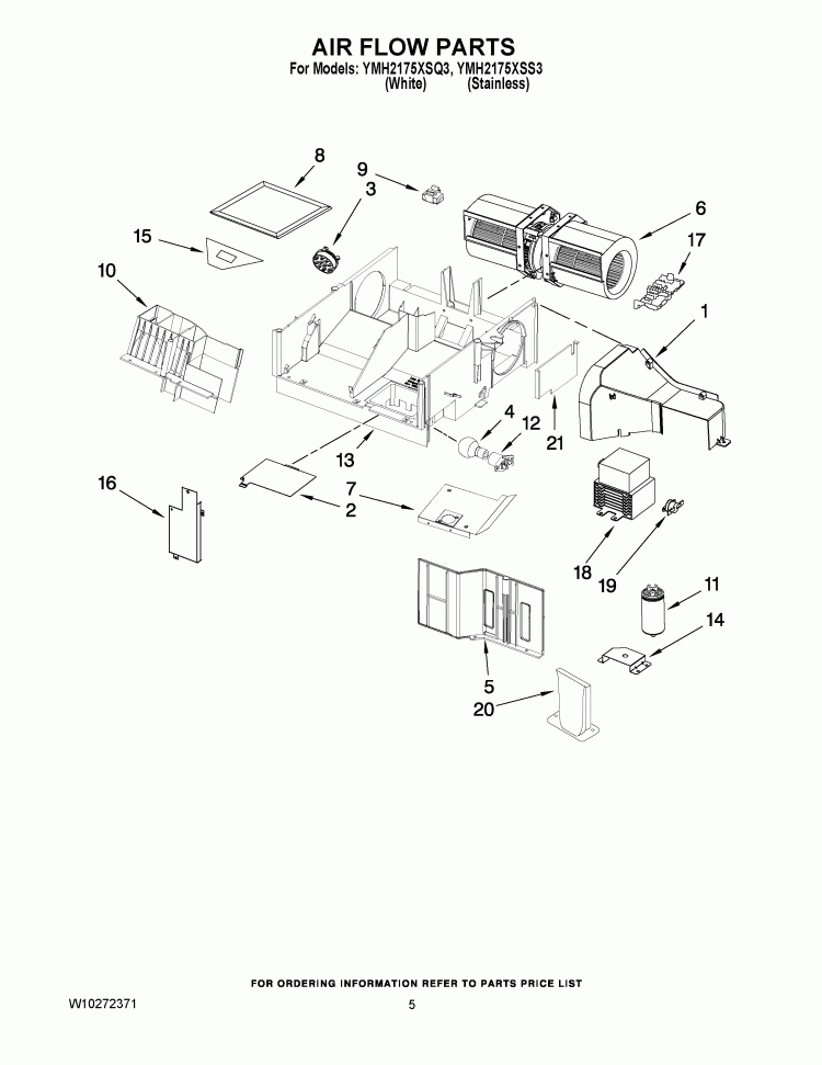 AIR FLOW PARTS Diagram and Parts List for YMH2175XSS3  Whirlpool Microwave