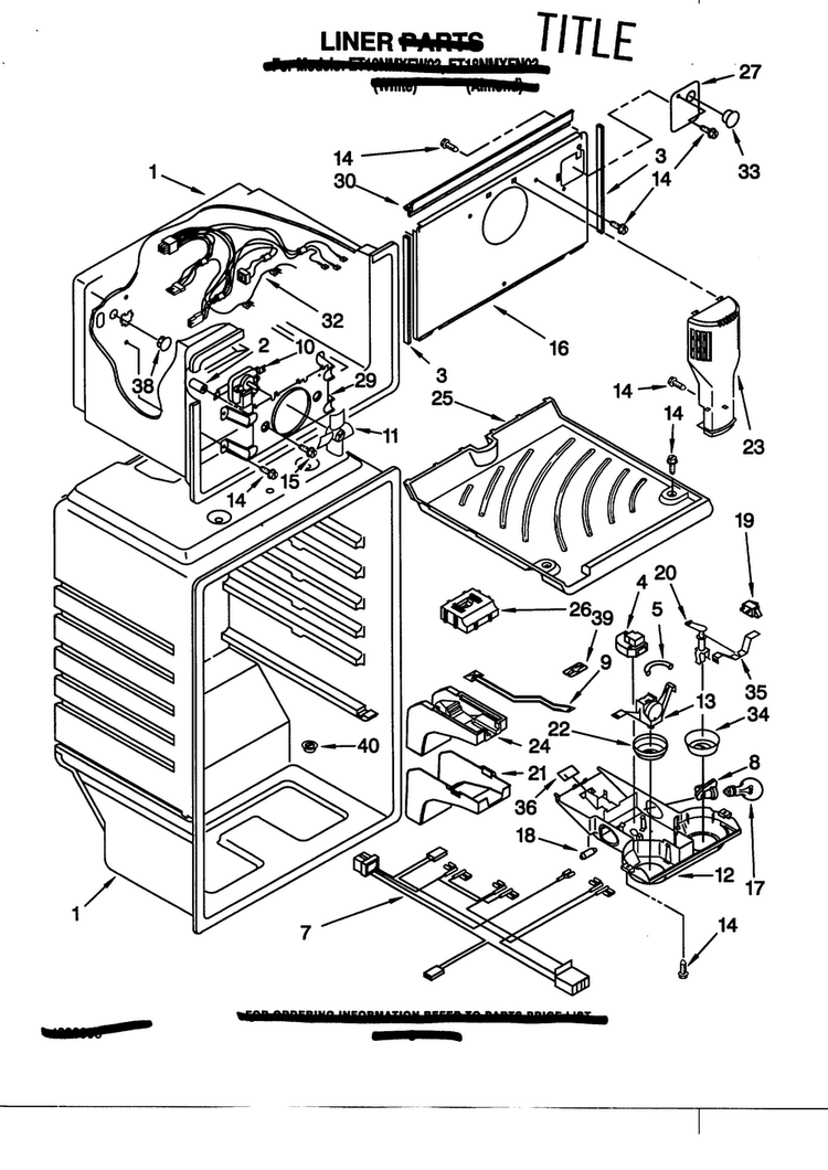 Liner Diagram and Parts List for ET18NMFW03  Whirlpool Refrigerator