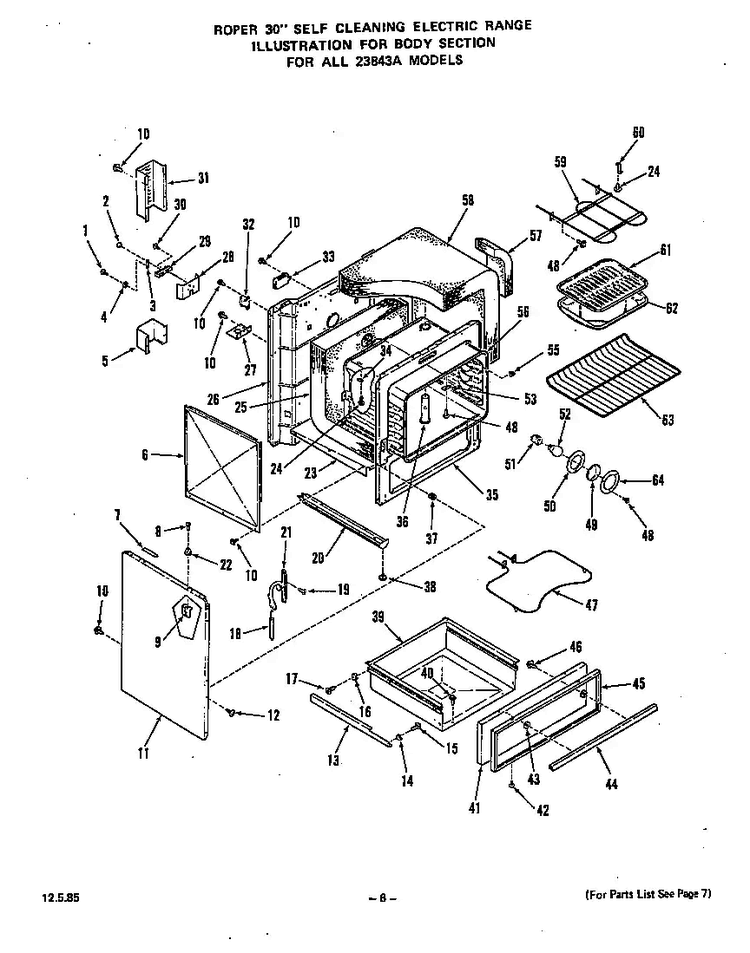 Body Diagram and Parts List for 2384*3A  Roper Range