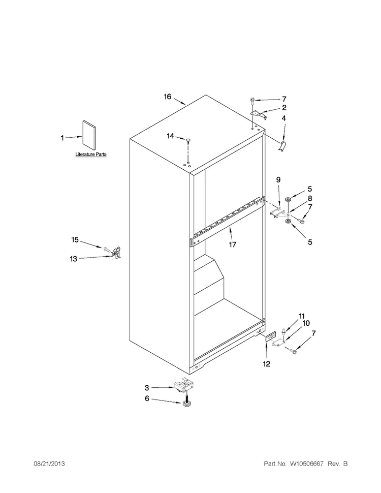 Cabinet Parts Diagram and Parts List for W4TXNWFWT03  Whirlpool Refrigerator