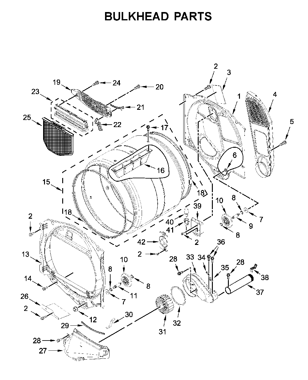 Bulkhead parts Diagram and Parts List for WED5100HC1  Whirlpool Dryer