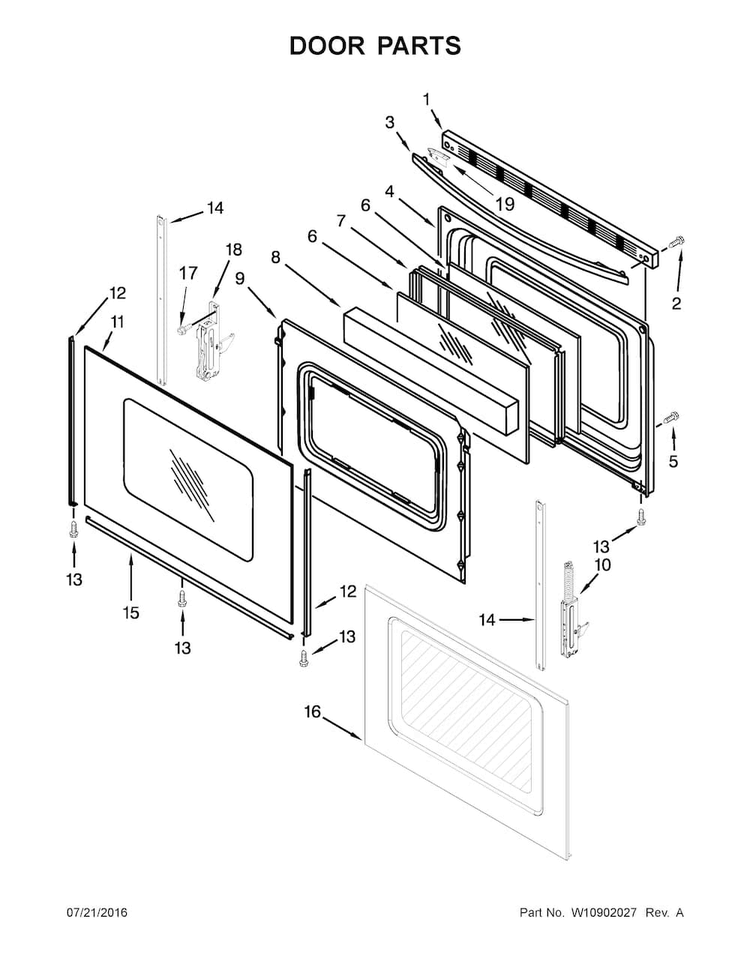 Door Parts Diagram and Parts List for WFG515S0EW1  Whirlpool Range