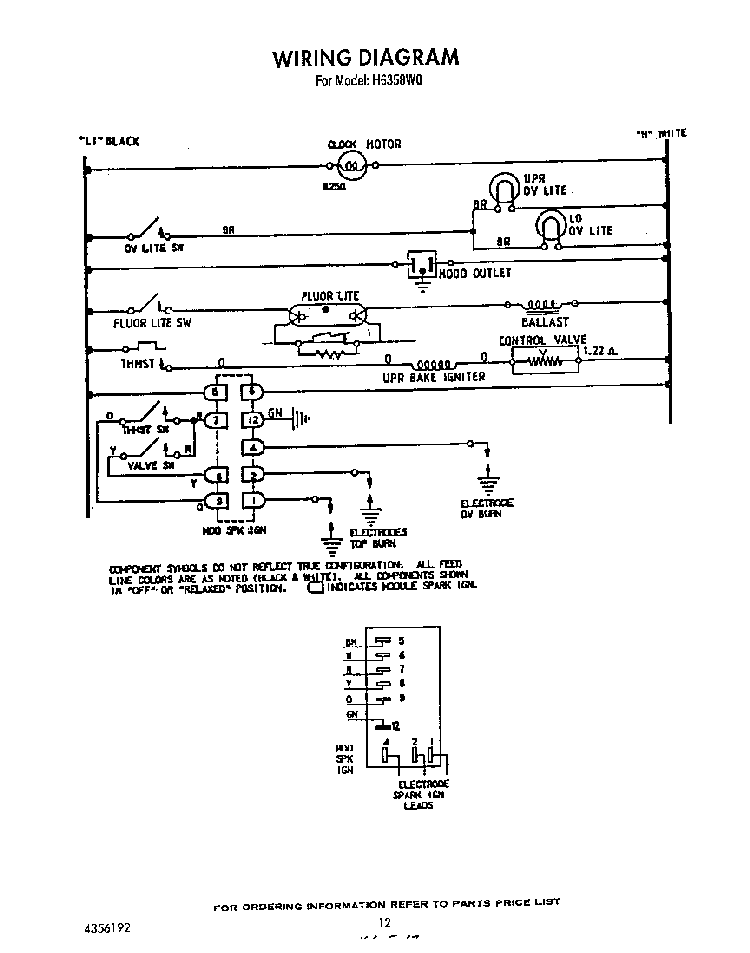 Wiring Diagram Diagram and Parts List for H6358*0  Roper Range