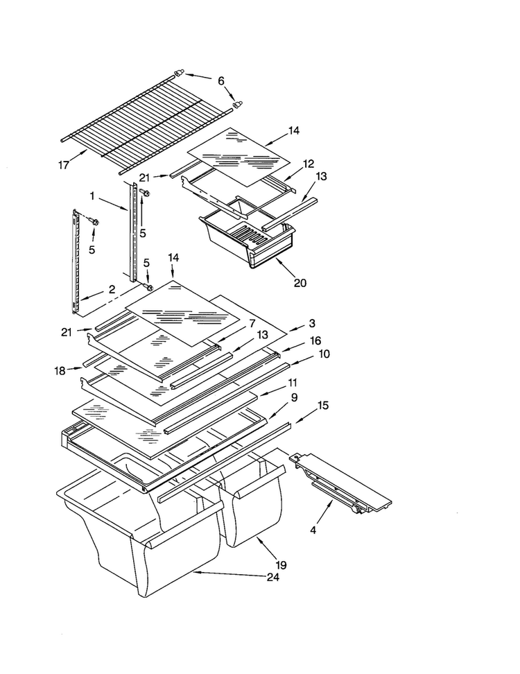 Shelf Diagram and Parts List for RT18AKXKQ07  Roper Refrigerator