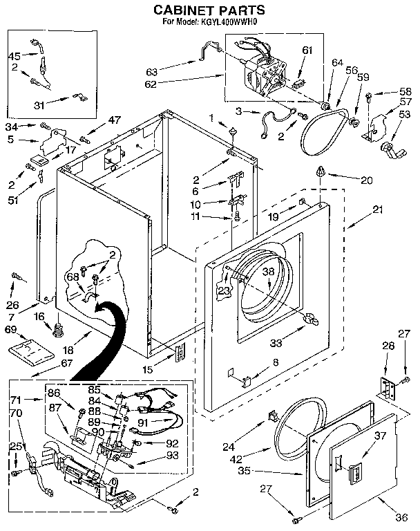 Cabinet Diagram and Parts List for KSYL400WWH0  KitchenAid Dryer