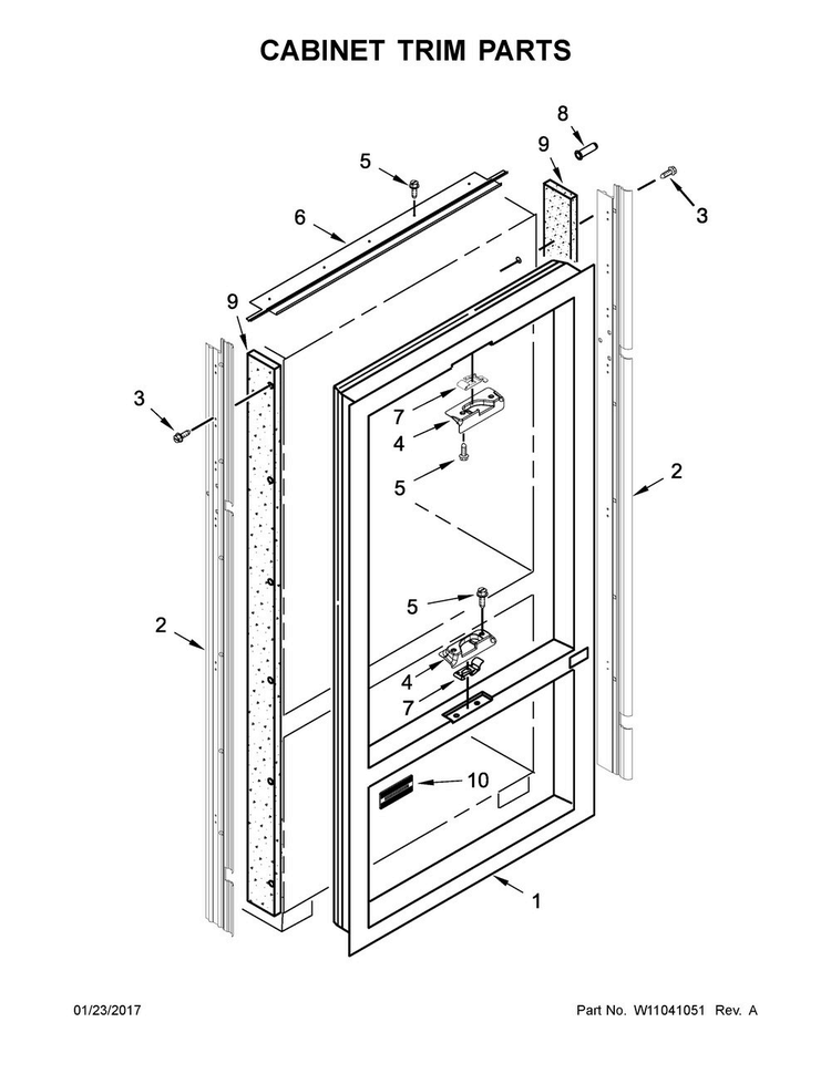 Cabinet Trim Parts Diagram and Parts List for KBFN506EPA01  KitchenAid Refrigerator