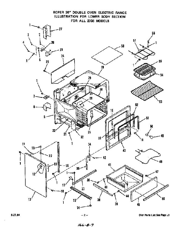 Lower Body Diagram and Parts List for 2735*0A  Roper Range
