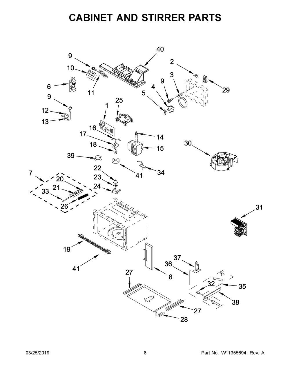 Cabinet And Stirrer Parts Diagram and Parts List for KMBP100ESS02  Whirlpool Microwave