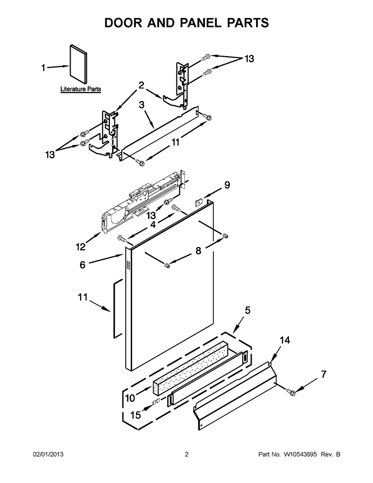 DOOR AND PANEL PARTS Diagram and Parts List for BLB14DRANA0  Whirlpool Dishwasher
